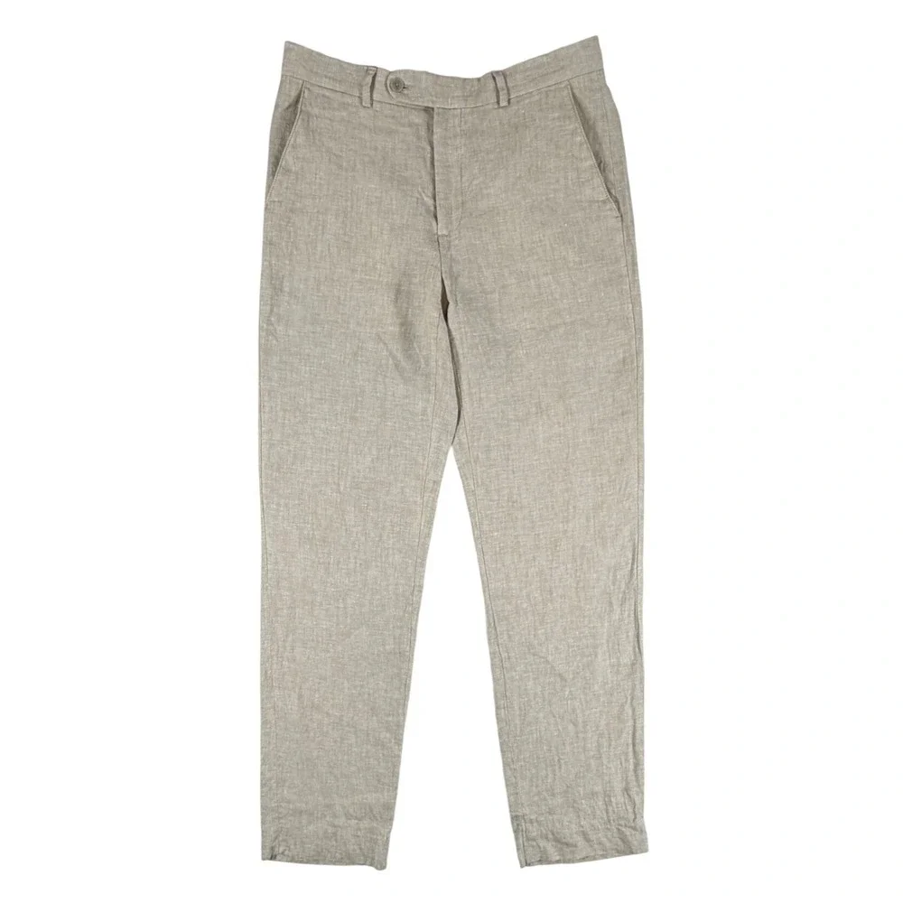 Joseph Abboud Mens 30x32 Linen Pants Tan Beige Straight Leg Dress Trousers